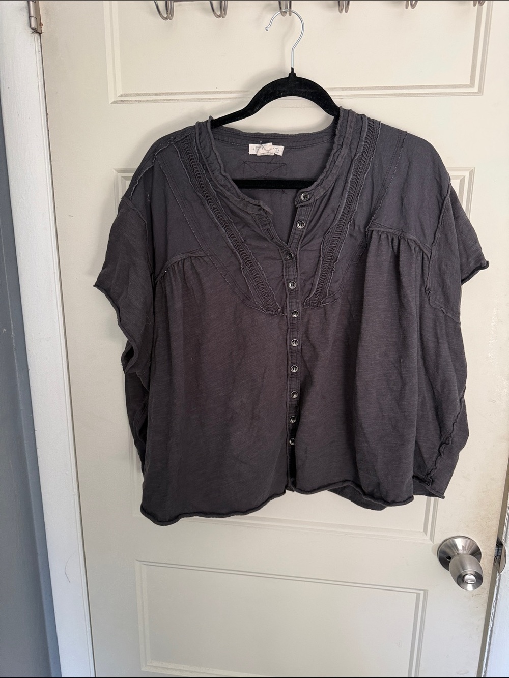 torrid Charcoal Button-Front Peasant Top